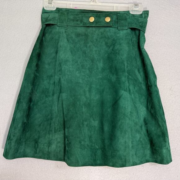 H & M Women's Green Suede Mini Skirt Size 4 Belted Flowy Feminine Retro Mod Boho - Picture 1 of 5